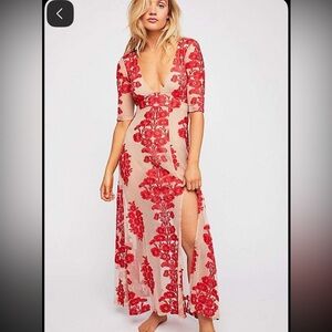 For Love And Lemons  Temecula Elegant Red Floral Maxi Dress